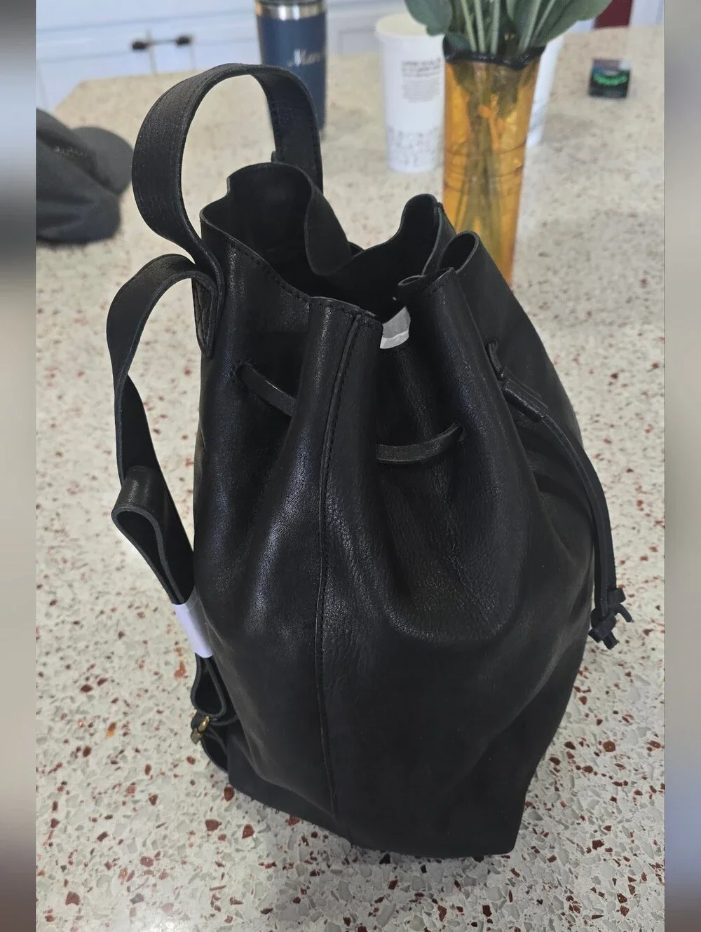 Madewell Black Leather Drawstring Bucket Bag - Women